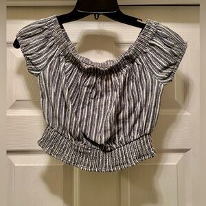 Aeropostale Navy and White Striped Crop Blouse